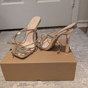 Saks Fifth Avenue Gold Strappy Heels Elegant Stilettos